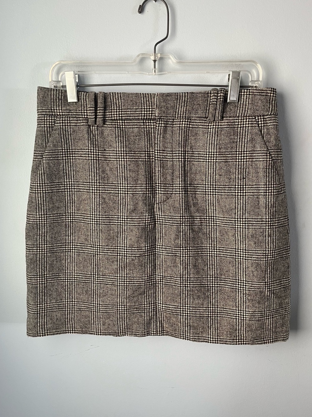Frank & Oak Gray & Black Glen Plaid Lined Mini Skirt Wool Blend Pockets Size M